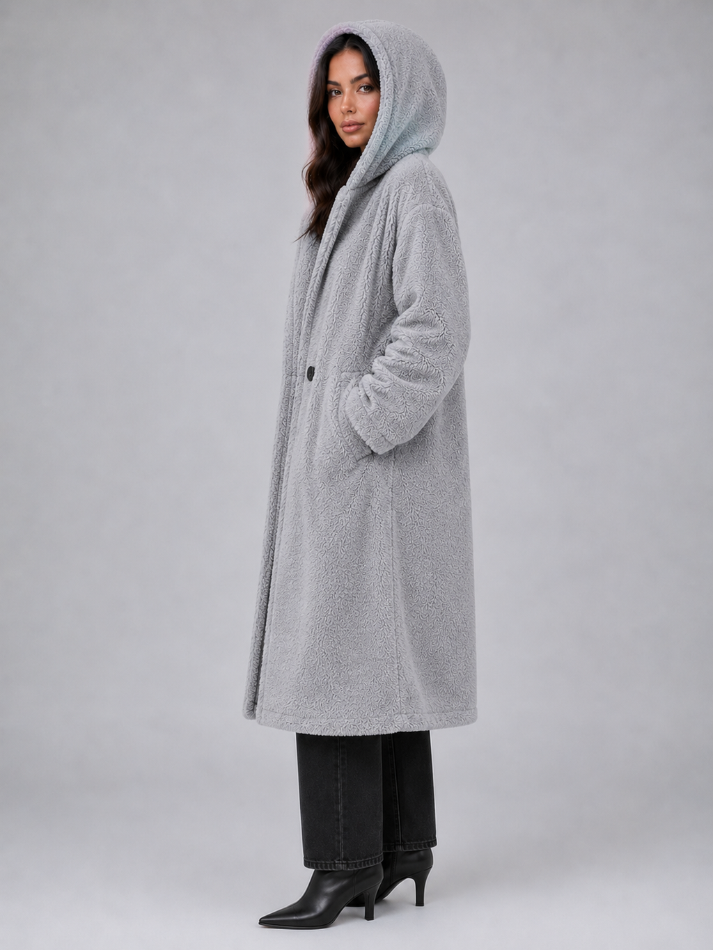 Kacob | Women's Long Hooded Oversized Teddy Coat