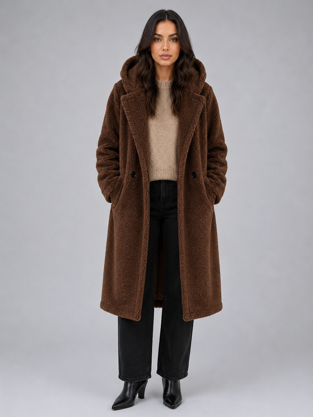 Kacob | Women's Long Hooded Oversized Teddy Coat