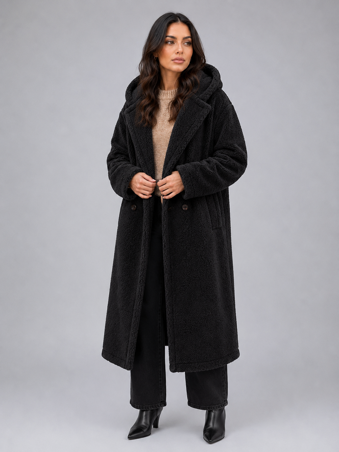 Kacob | Women's Long Hooded Oversized Teddy Coat