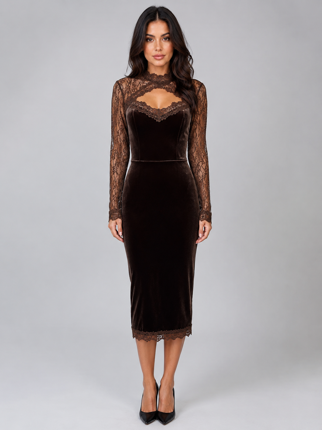 Kacob | Women's Long Sleeve Cut-Out Evening Midi Dress