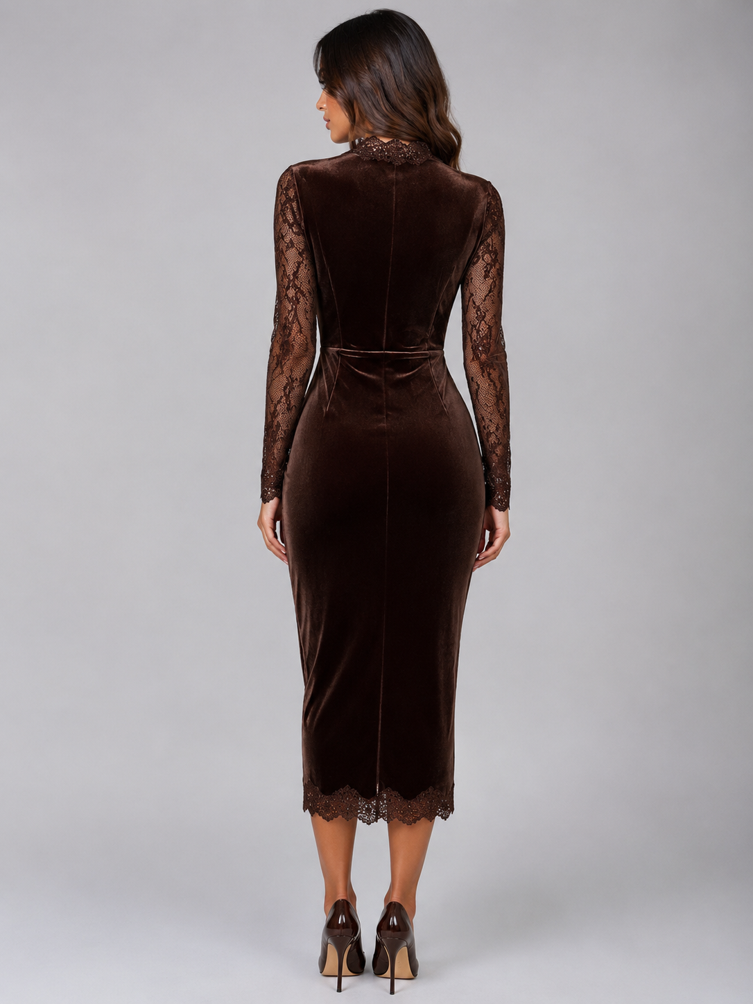 Kacob | Women's Long Sleeve Cut-Out Evening Midi Dress
