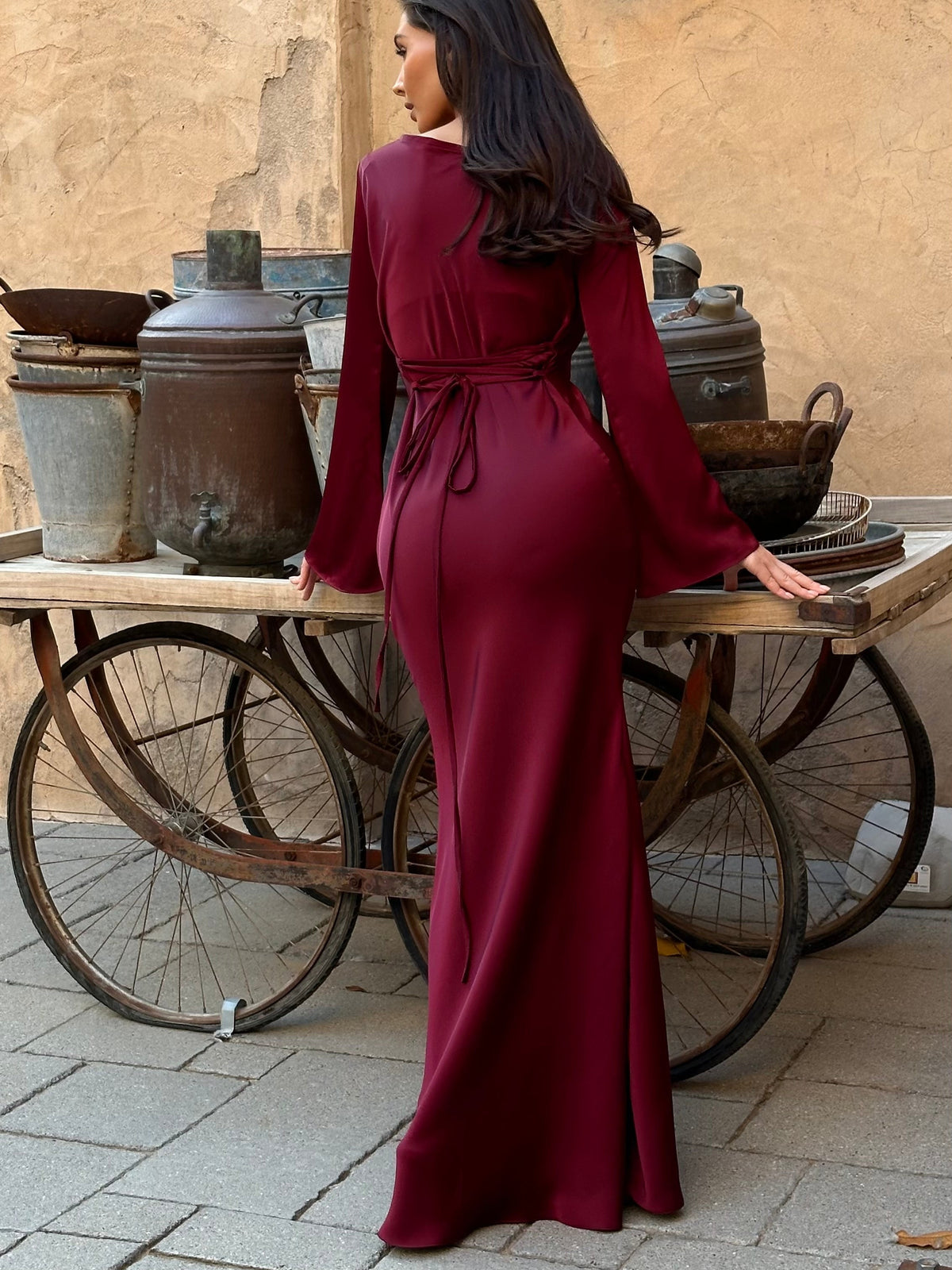 Women's Long Sleeve Sheen Column Maxi Dress