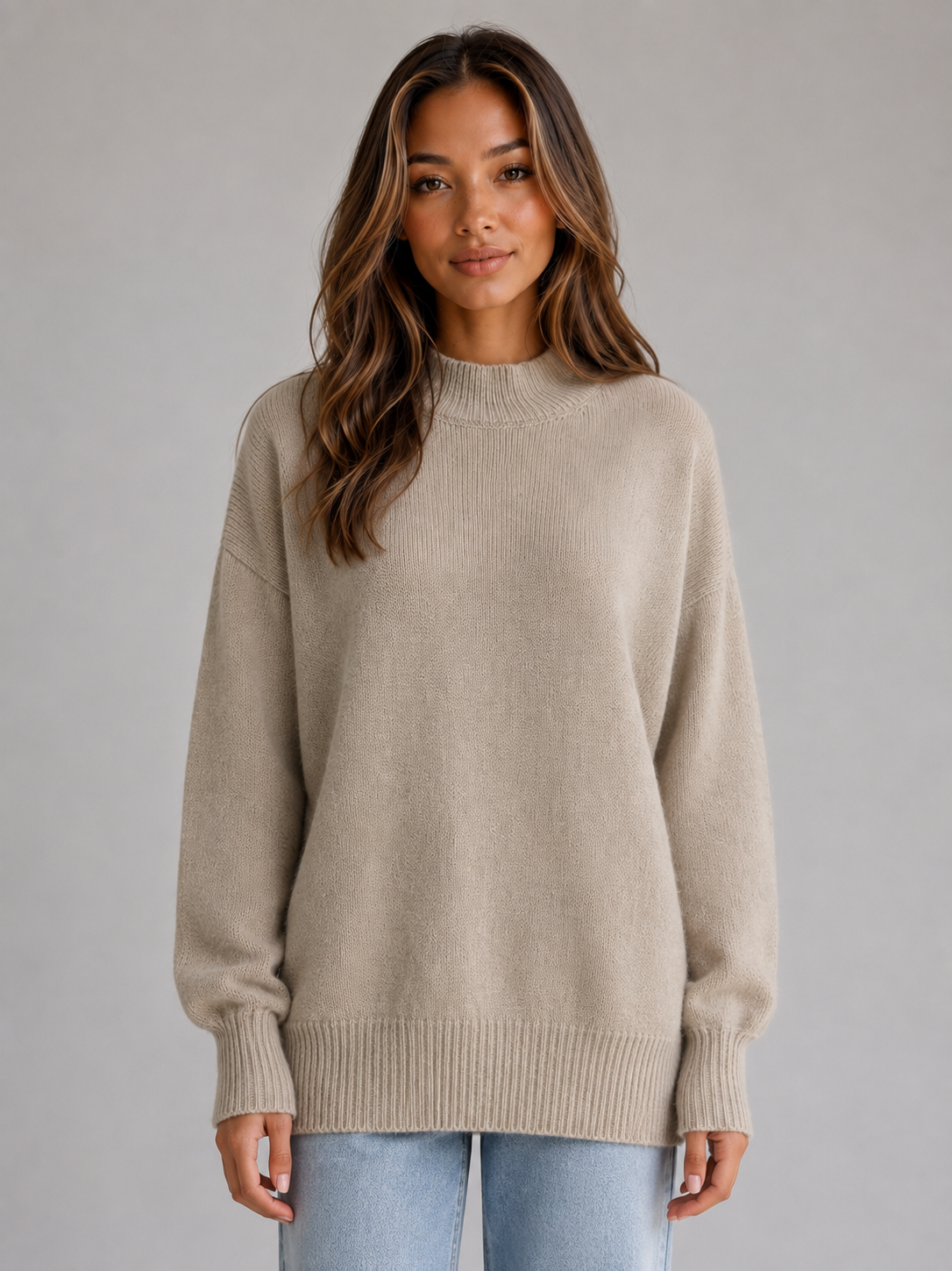 Kacob | Women's Oversized High Neck Longline Knit Jumper