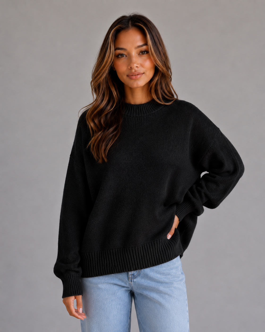 Kacob | Women's Oversized High Neck Longline Knit Jumper