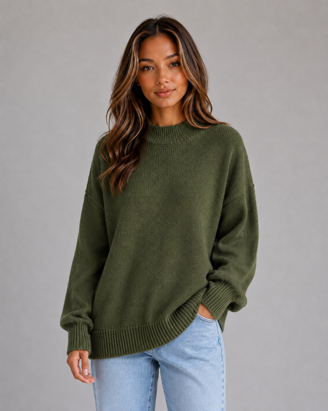 Kacob | Women's Oversized High Neck Longline Knit Jumper