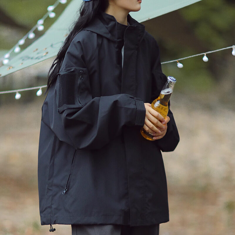 Women's Oversized Hooded Shell Jacket with Zip Pockets
