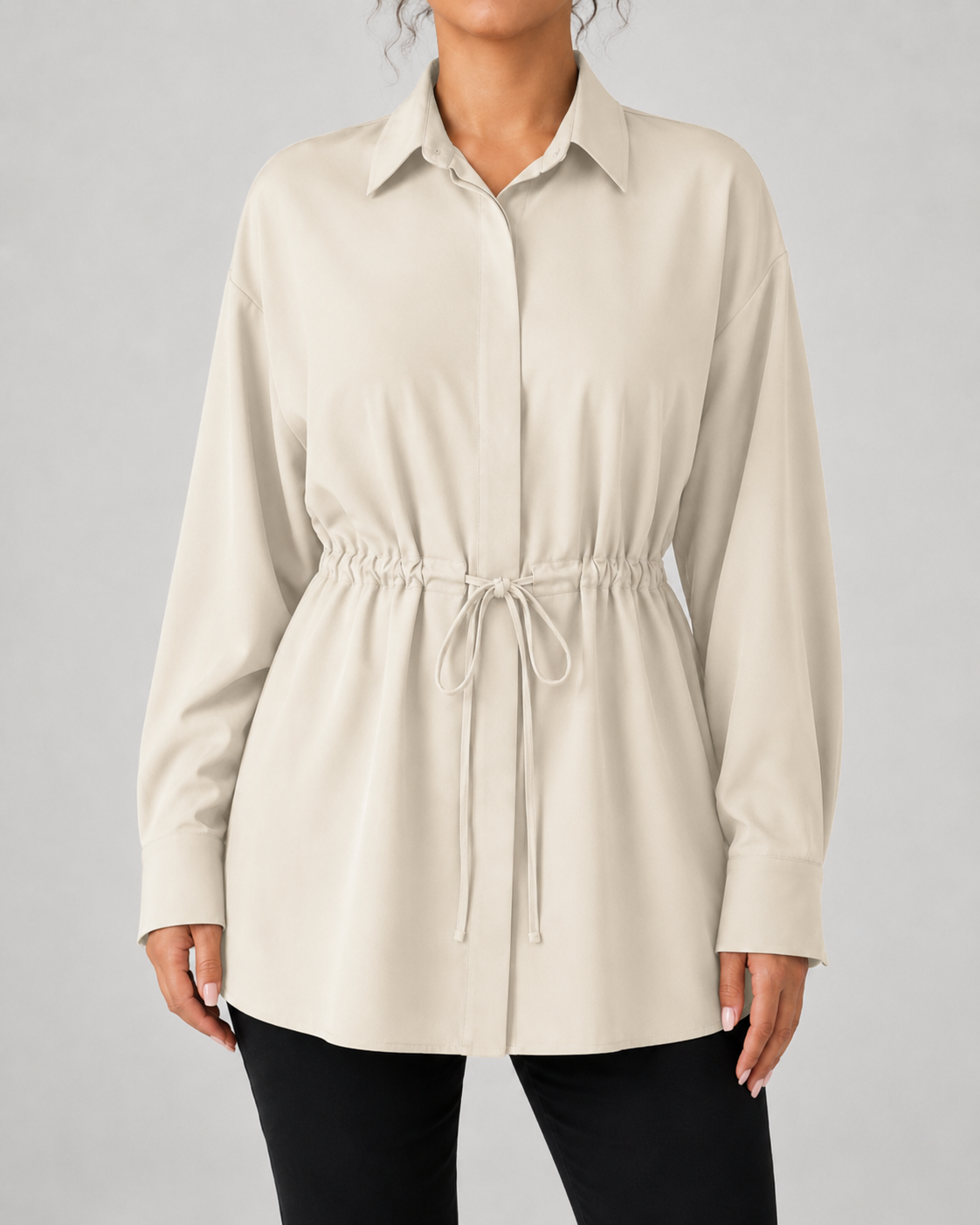 Kacob | Women's Oversized Longline Drawstring Waist Shirt