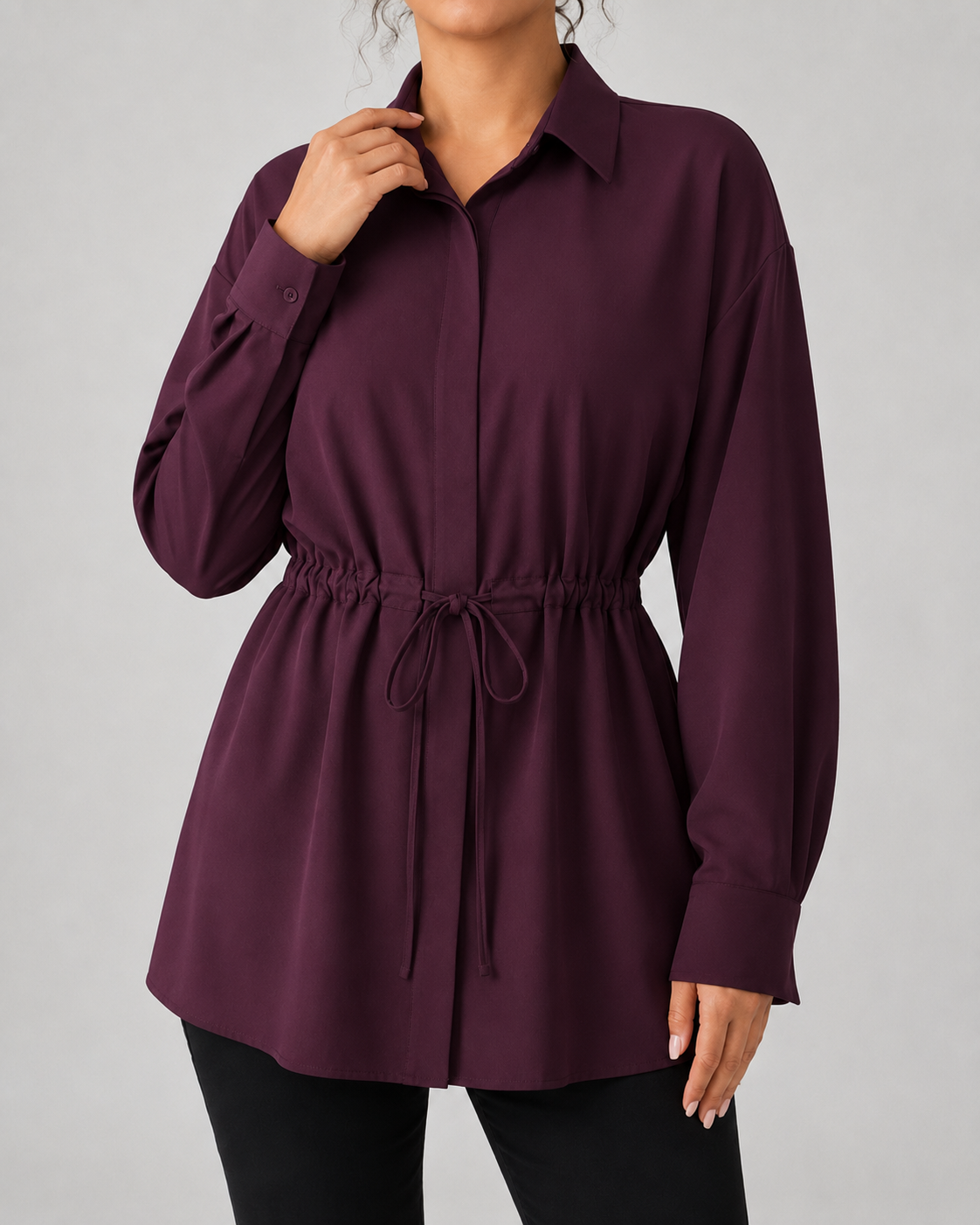 Kacob | Women's Oversized Longline Drawstring Waist Shirt