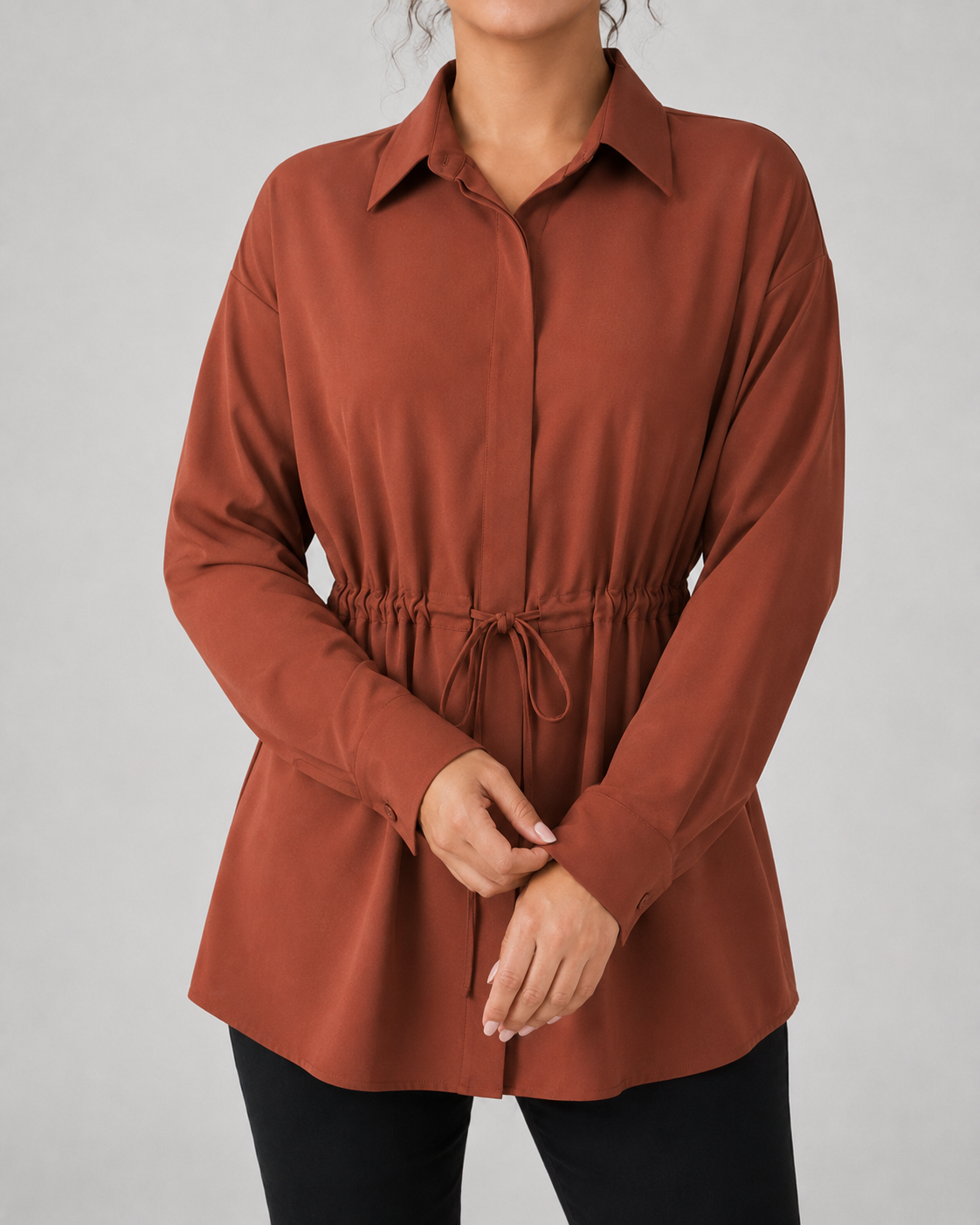 Kacob | Women's Oversized Longline Drawstring Waist Shirt