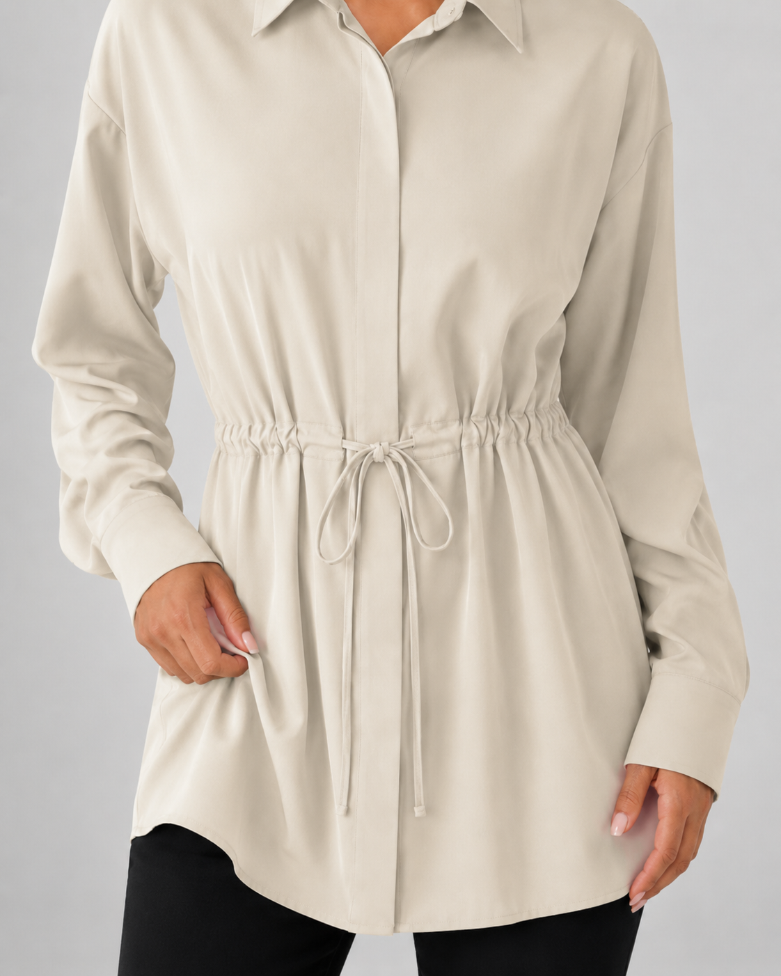 Kacob | Women's Oversized Longline Drawstring Waist Shirt