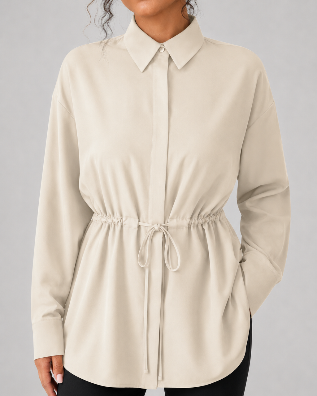 Kacob | Women's Oversized Longline Drawstring Waist Shirt