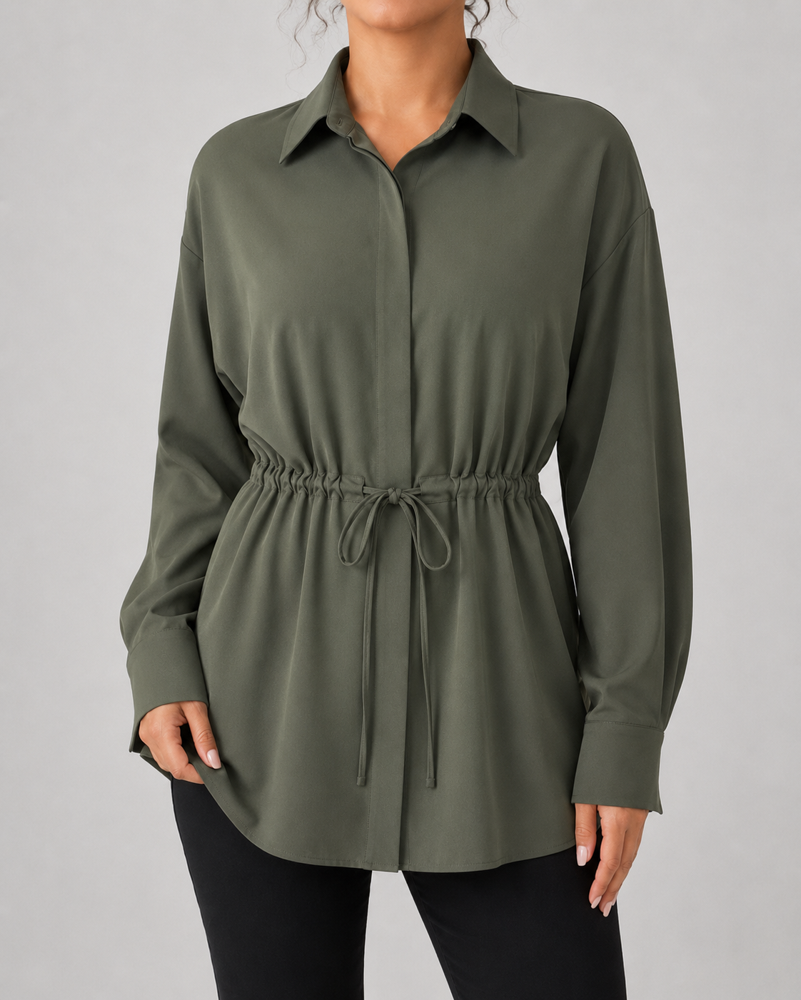 Kacob | Women's Oversized Longline Drawstring Waist Shirt