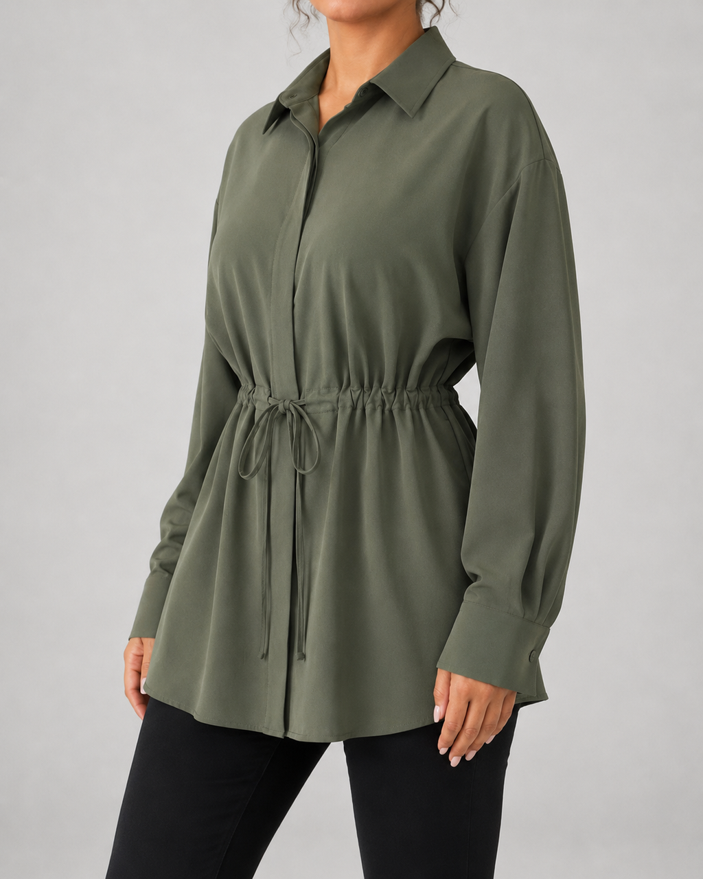 Kacob | Women's Oversized Longline Drawstring Waist Shirt