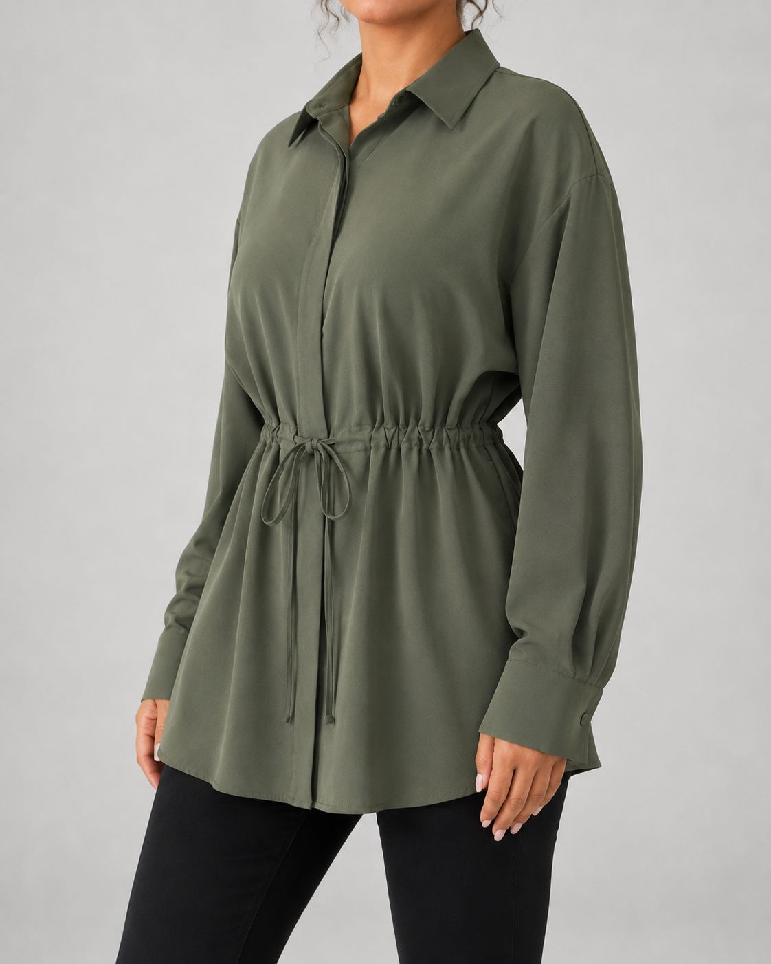 Kacob | Women's Oversized Longline Drawstring Waist Shirt