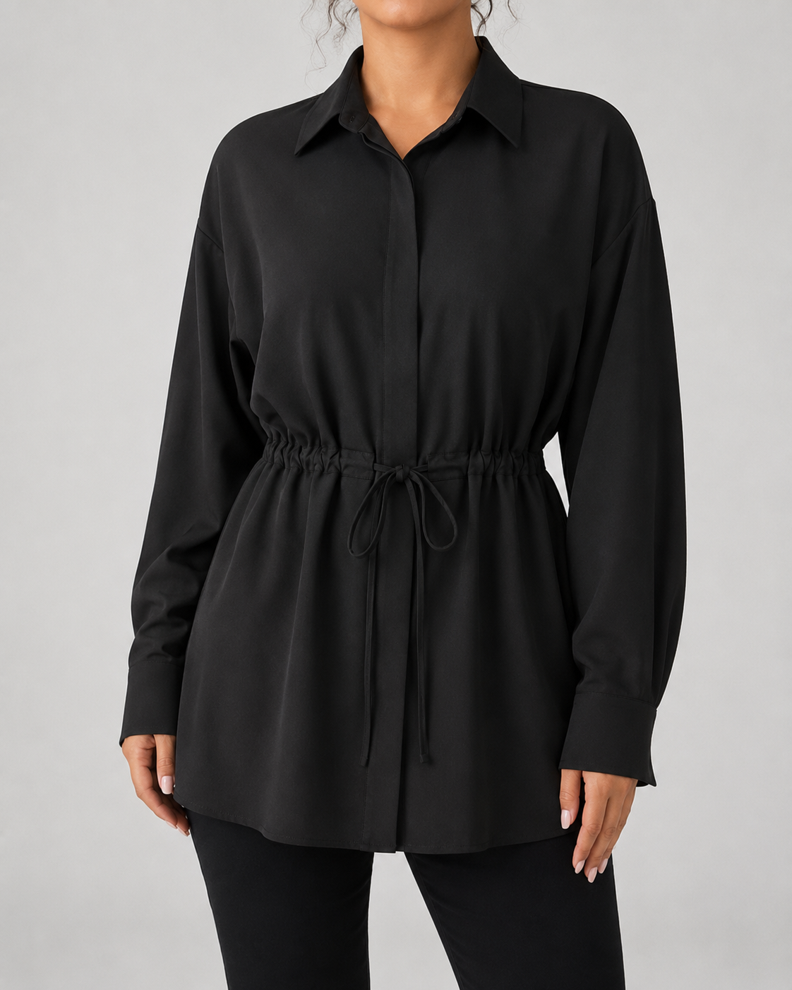 Kacob | Women's Oversized Longline Drawstring Waist Shirt