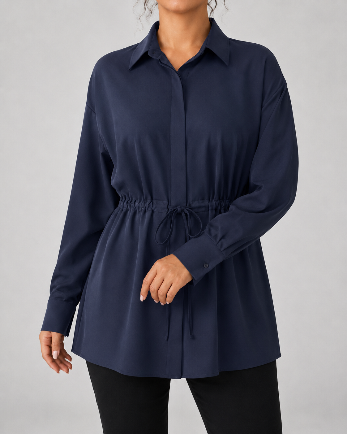 Kacob | Women's Oversized Longline Drawstring Waist Shirt