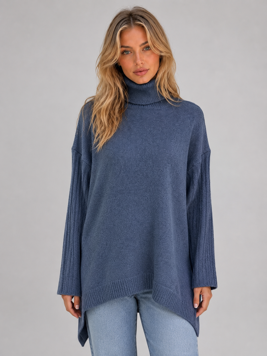Kacob | Women's Oversized Longline Roll Neck Jumper
