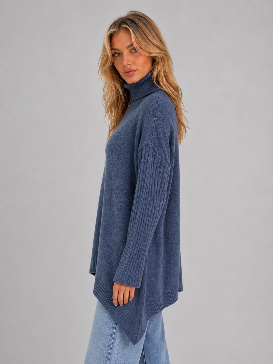 Kacob | Women's Oversized Longline Roll Neck Jumper