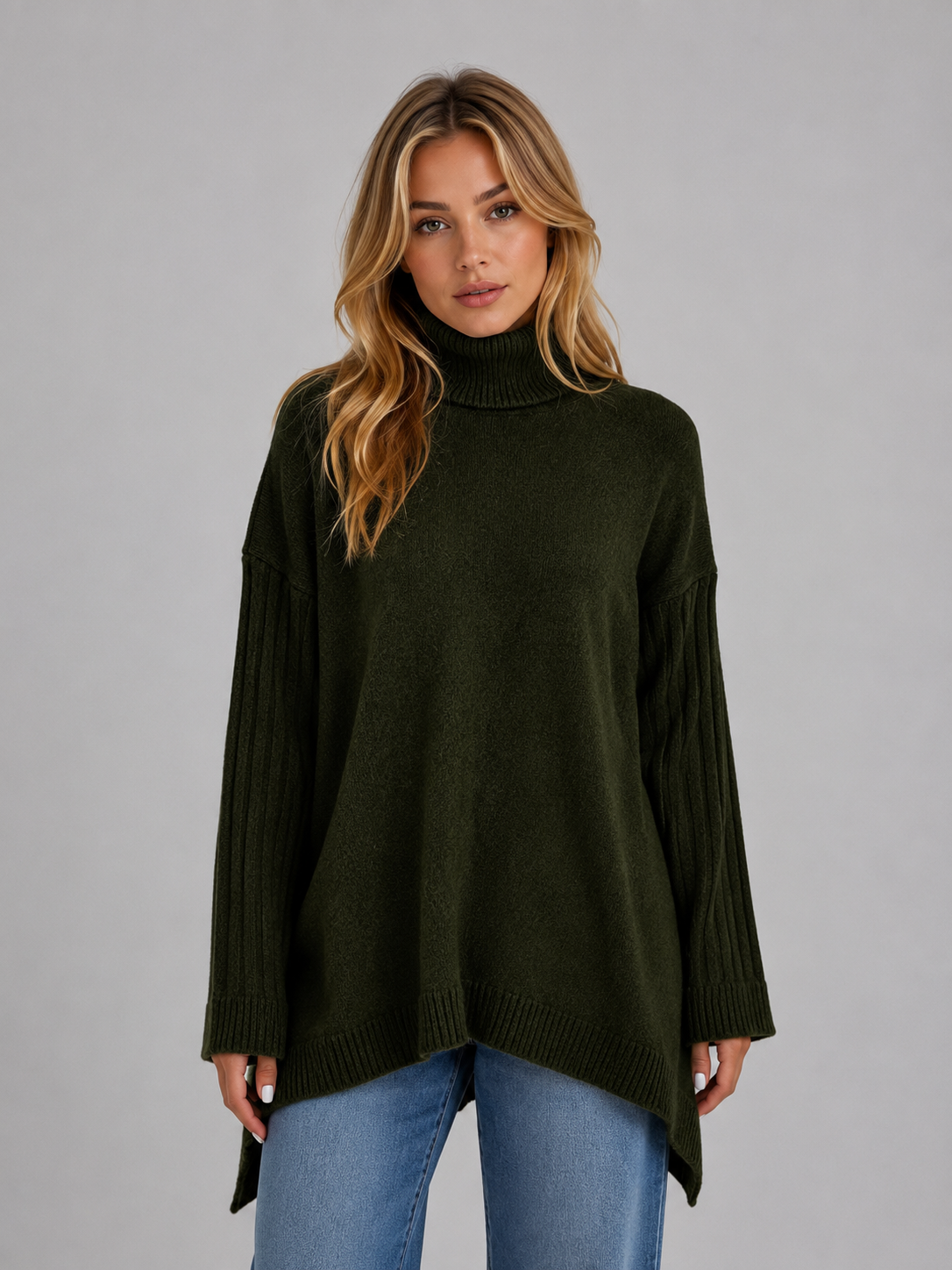Kacob | Women's Oversized Longline Roll Neck Jumper