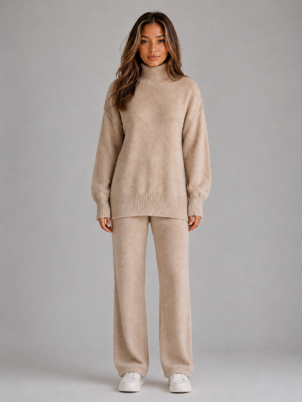 Kacob | Women's Oversized Roll Neck Jumper & Wide Leg Trousers Knitted Set