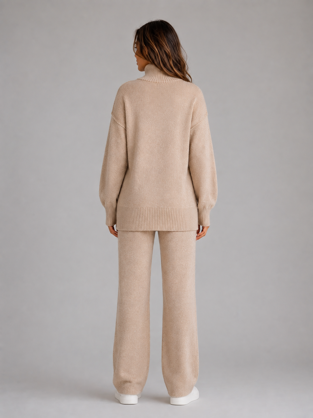 Kacob | Women's Oversized Roll Neck Jumper & Wide Leg Trousers Knitted Set