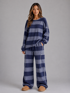 Kacob | Women's Oversized Striped Sweatshirt & Wide Leg Trousers Set