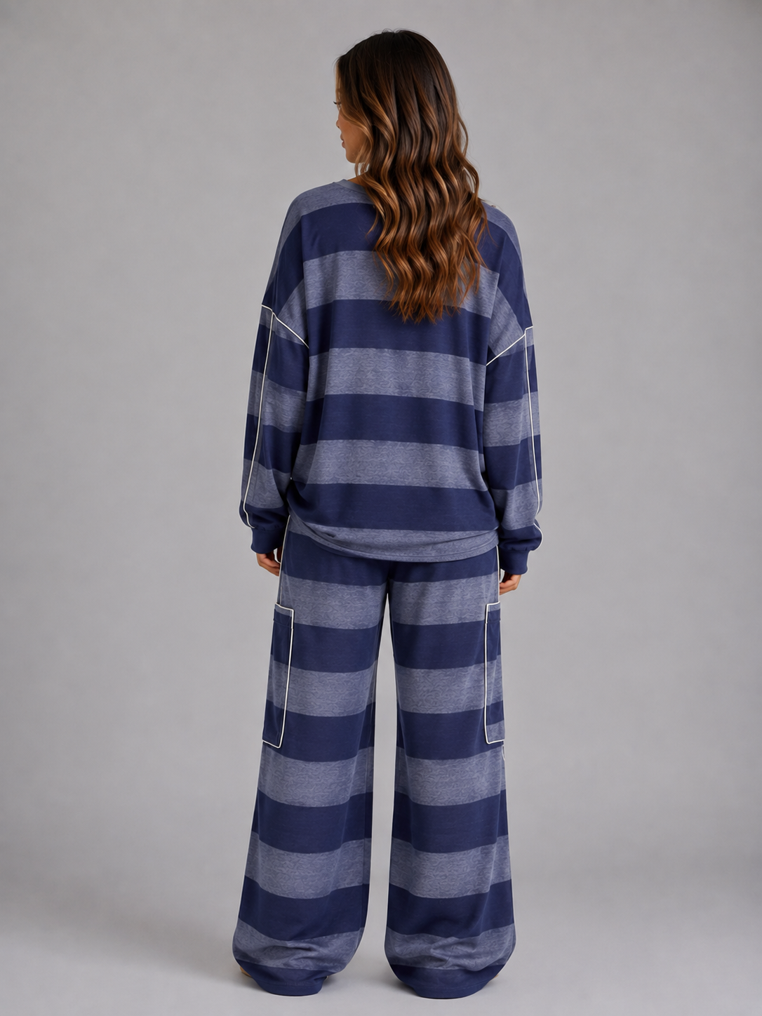 Kacob | Women's Oversized Striped Sweatshirt & Wide Leg Trousers Set