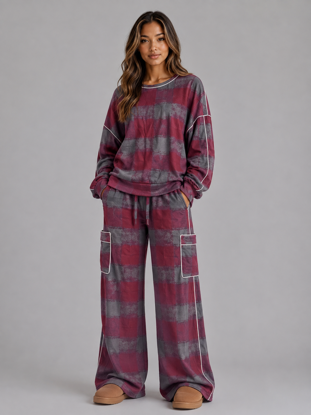 Kacob | Women's Oversized Striped Sweatshirt & Wide Leg Trousers Set
