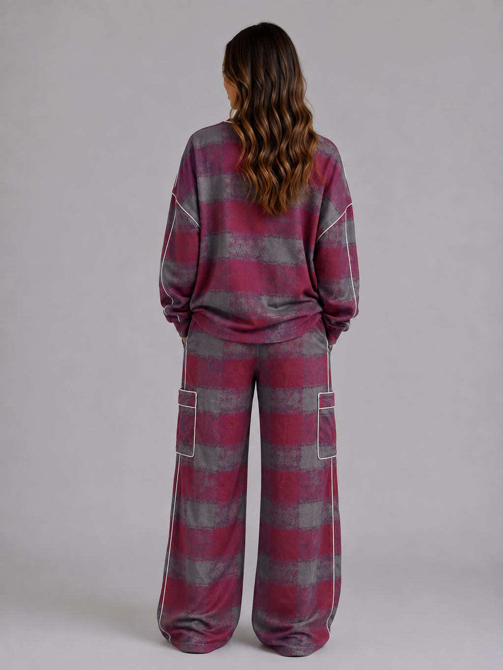 Kacob | Women's Oversized Striped Sweatshirt & Wide Leg Trousers Set