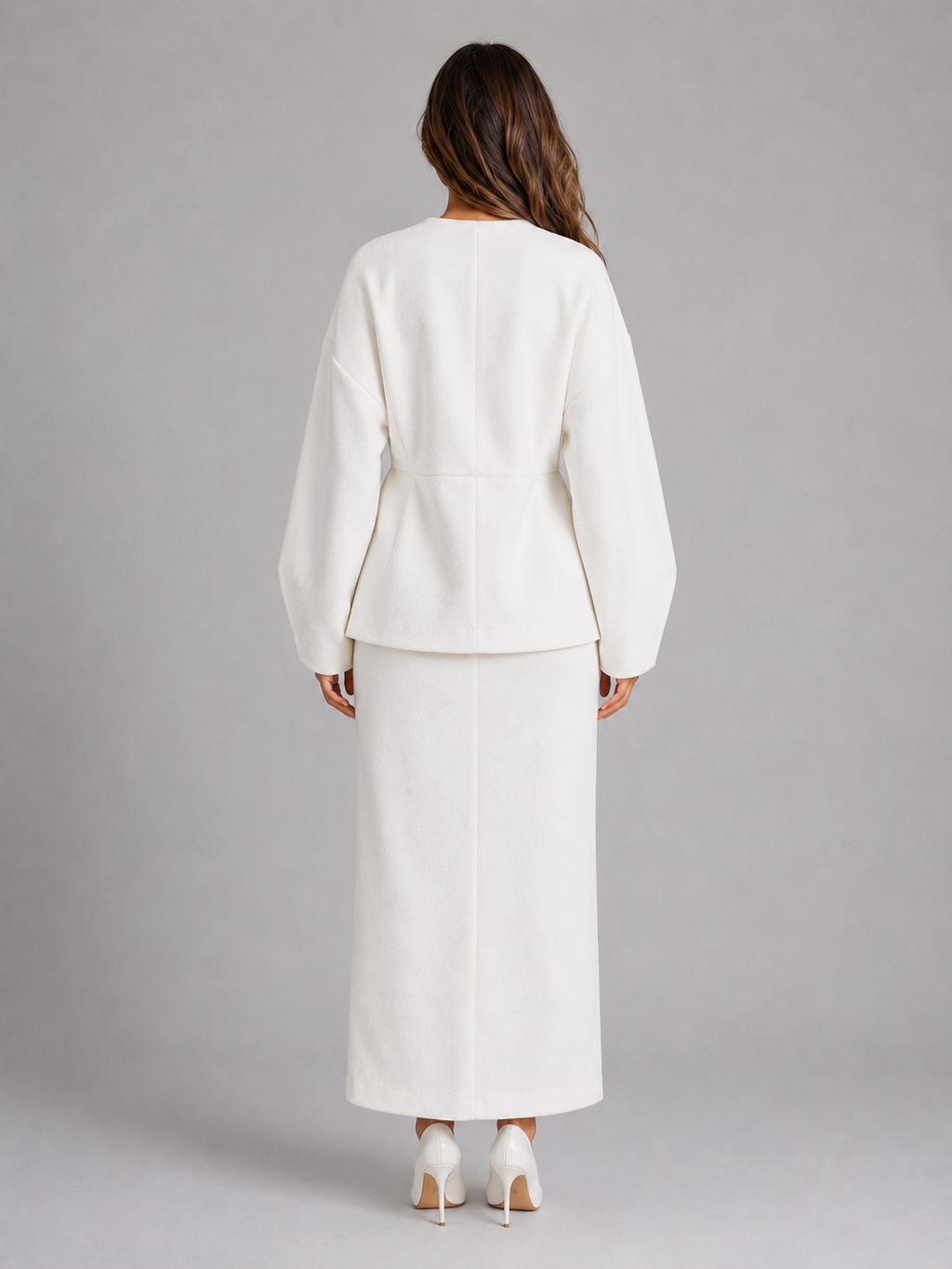 Kacob | Women's Peplum Jacket & Maxi Pencil Skirt Suit Set