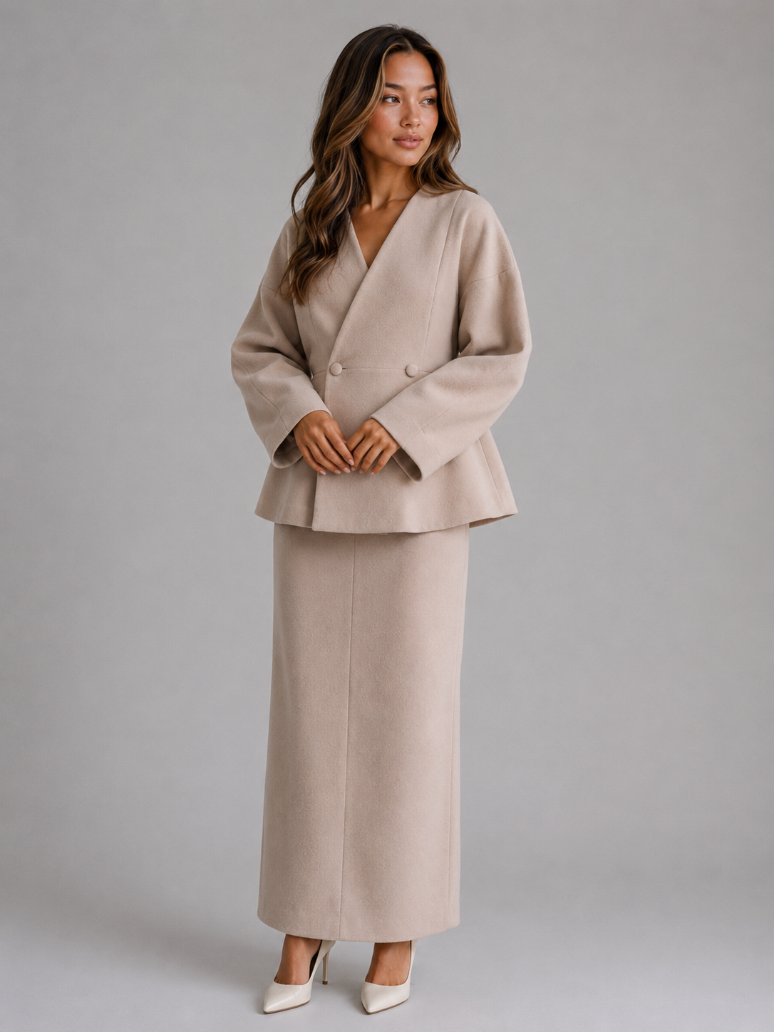 Kacob | Women's Peplum Jacket & Maxi Pencil Skirt Suit Set