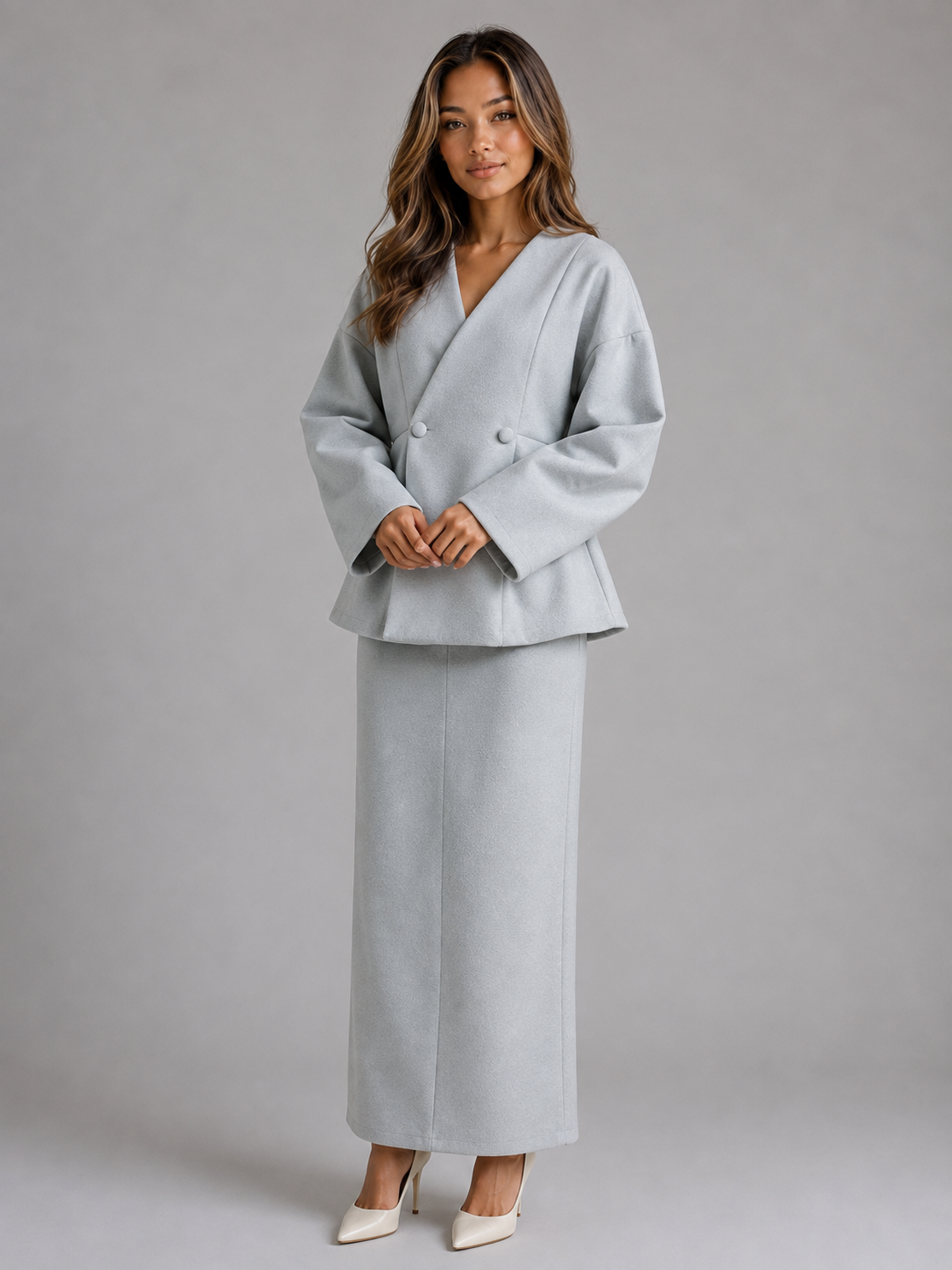 Kacob | Women's Peplum Jacket & Maxi Pencil Skirt Suit Set