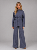 Kacob | Women's Pinstripe High Neck Top & Wide Leg Trousers Set