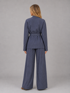 Kacob | Women's Pinstripe High Neck Top & Wide Leg Trousers Set