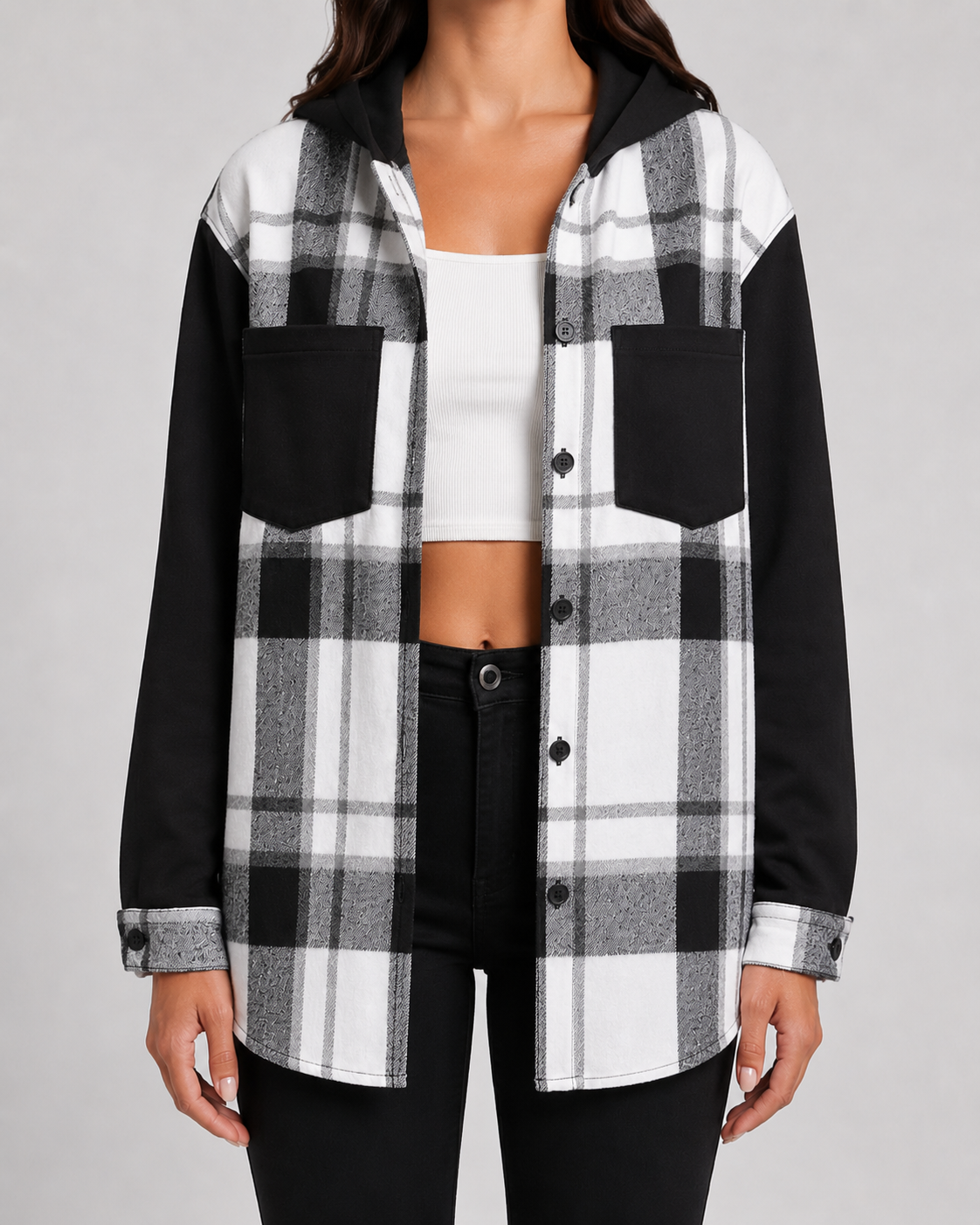 Kacob | Women's Plaid Hooded Shacket