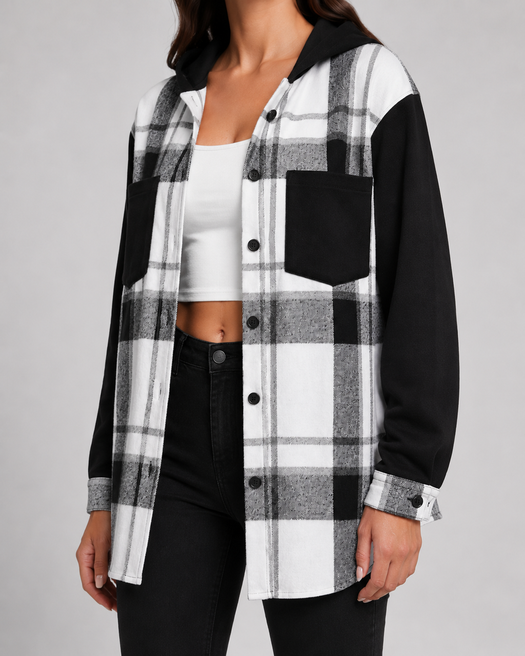 Kacob | Women's Plaid Hooded Shacket