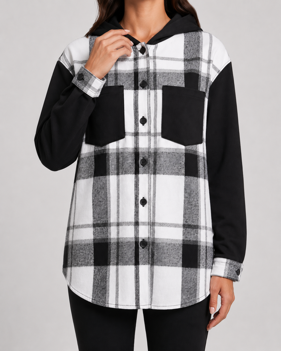 Kacob | Women's Plaid Hooded Shacket