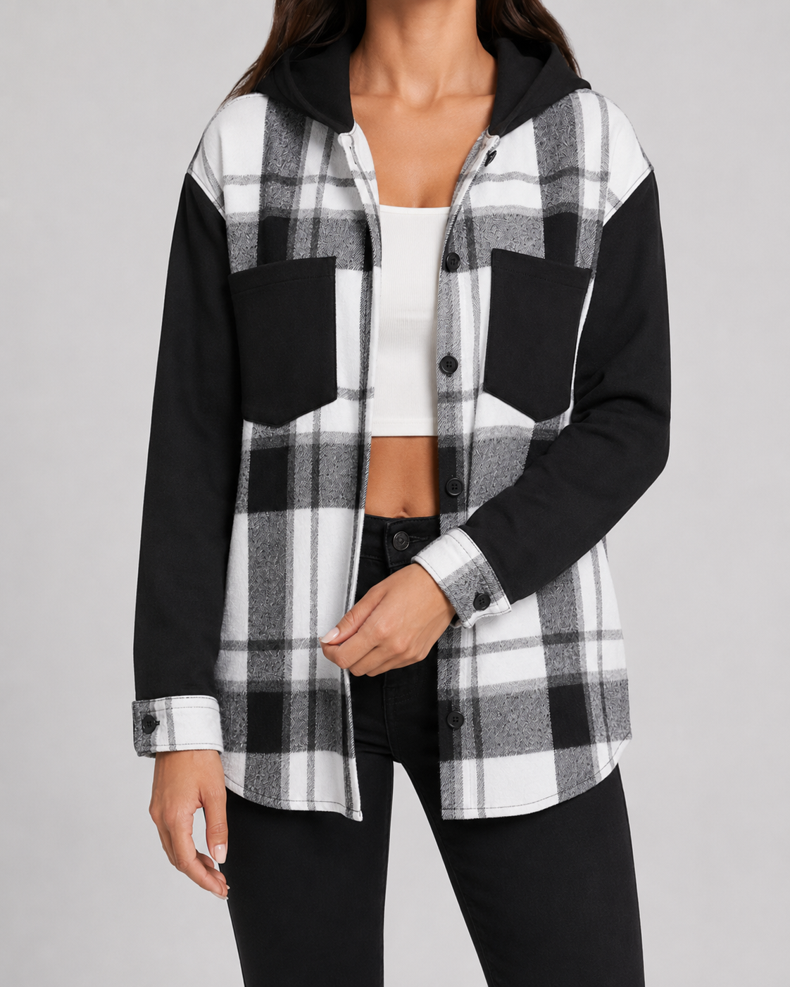 Kacob | Women's Plaid Hooded Shacket