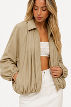 Kacob | Women's Pleated Batwing Bomber Jacket