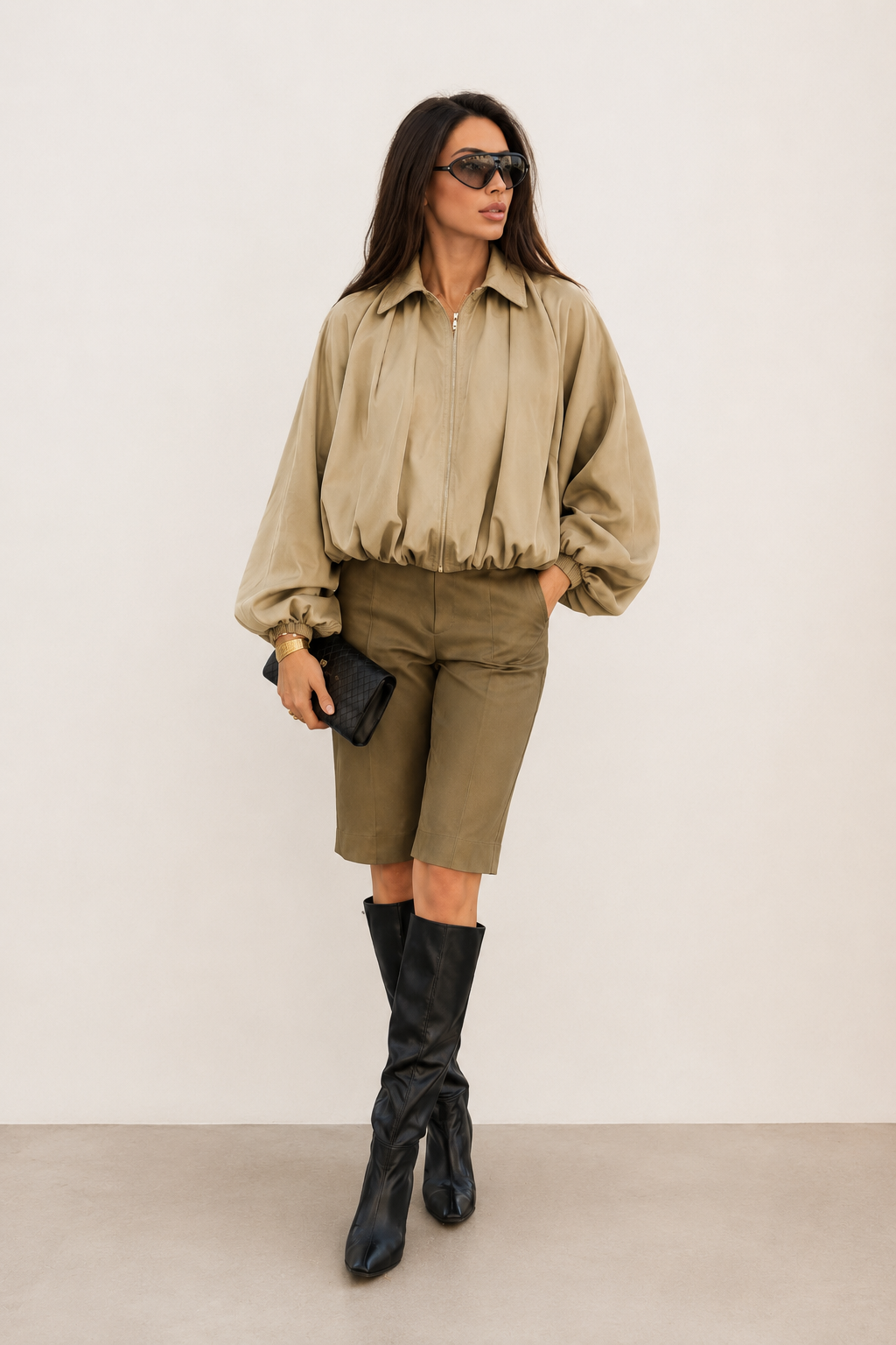 Kacob | Women's Pleated Batwing Bomber Jacket