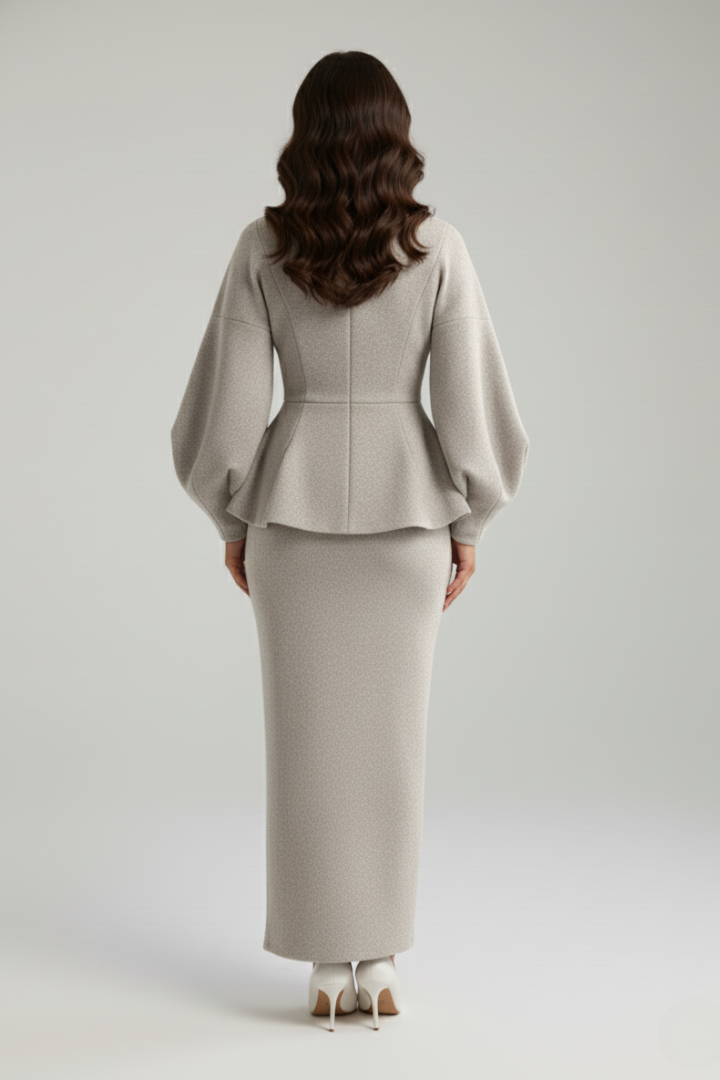 Women's Puff Sleeve Blazer and Midi Skirt Co-Ord Set