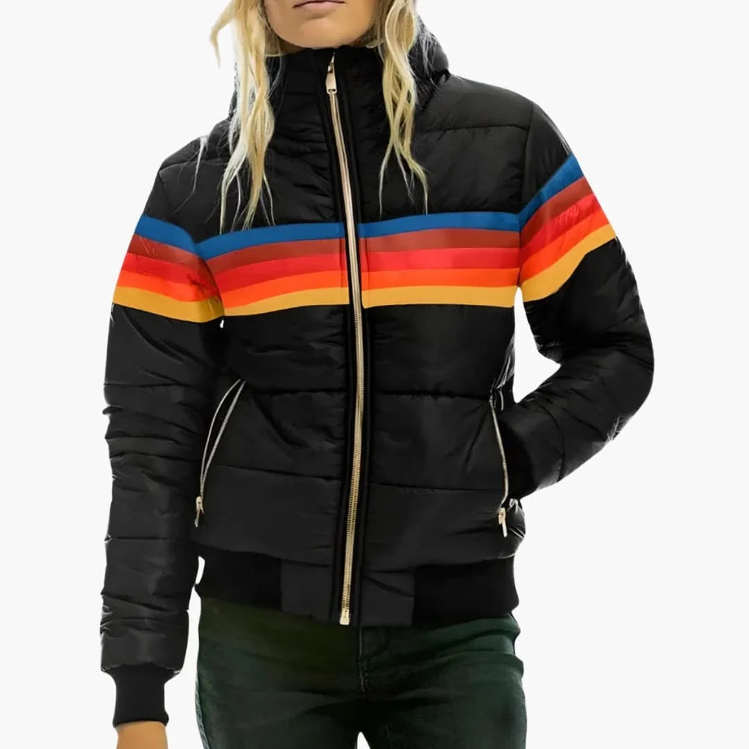 Women's Rainbow Stripe Hooded Puffer Jacket