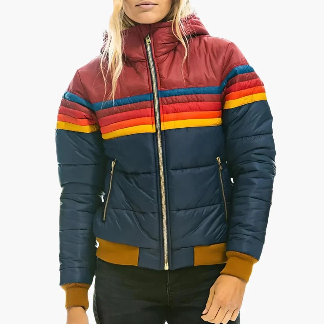 Women's Rainbow Stripe Hooded Puffer Jacket