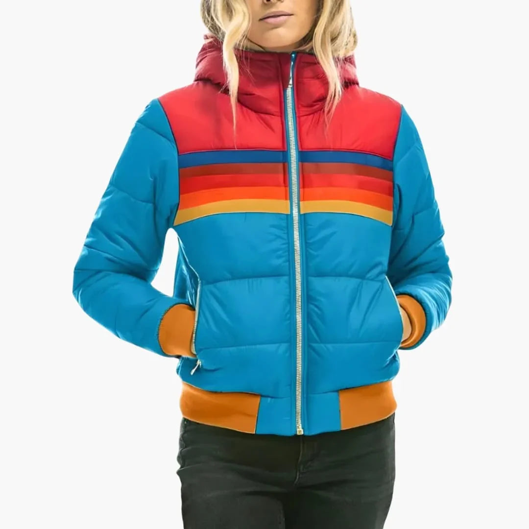 Women's Rainbow Stripe Hooded Puffer Jacket
