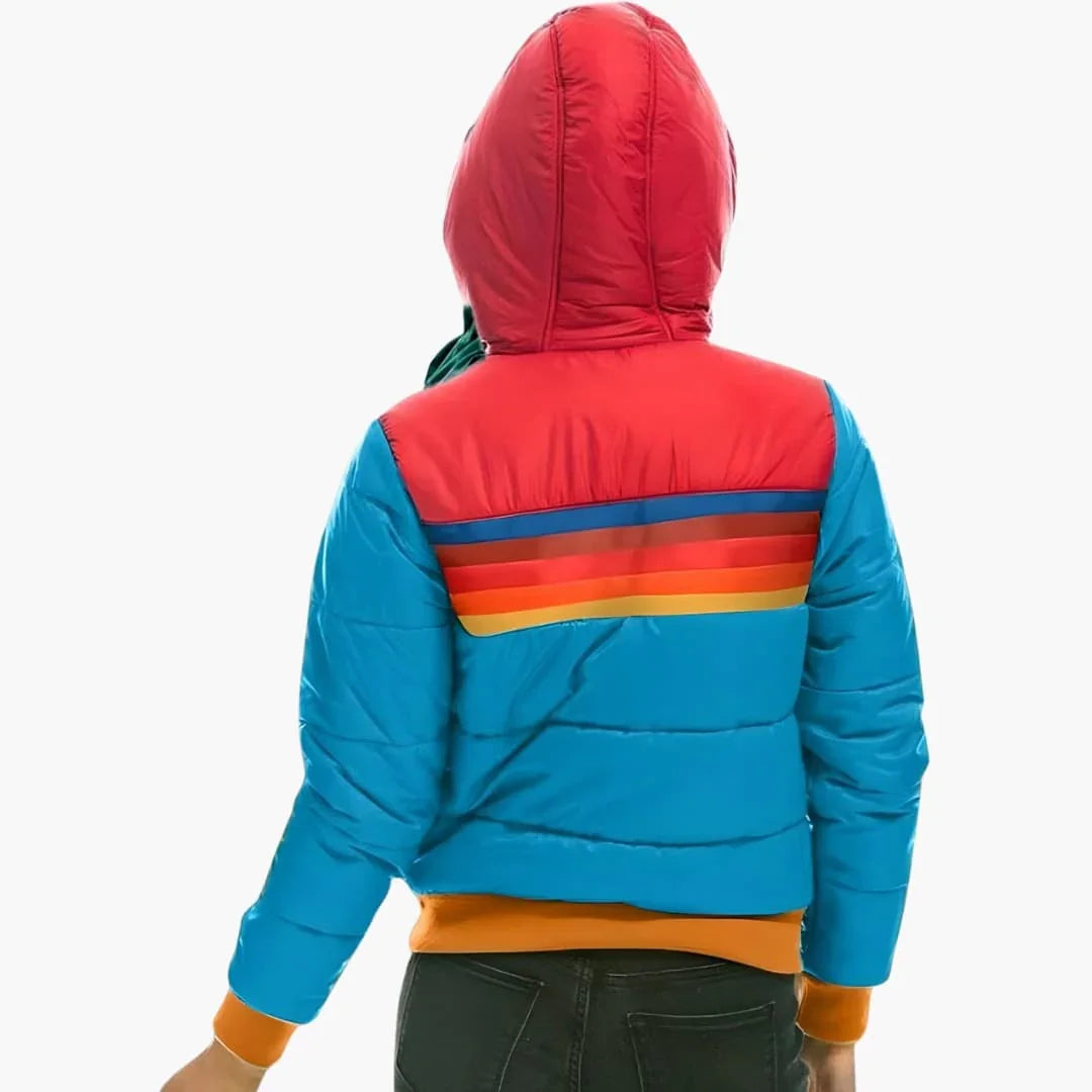Women's Rainbow Stripe Hooded Puffer Jacket