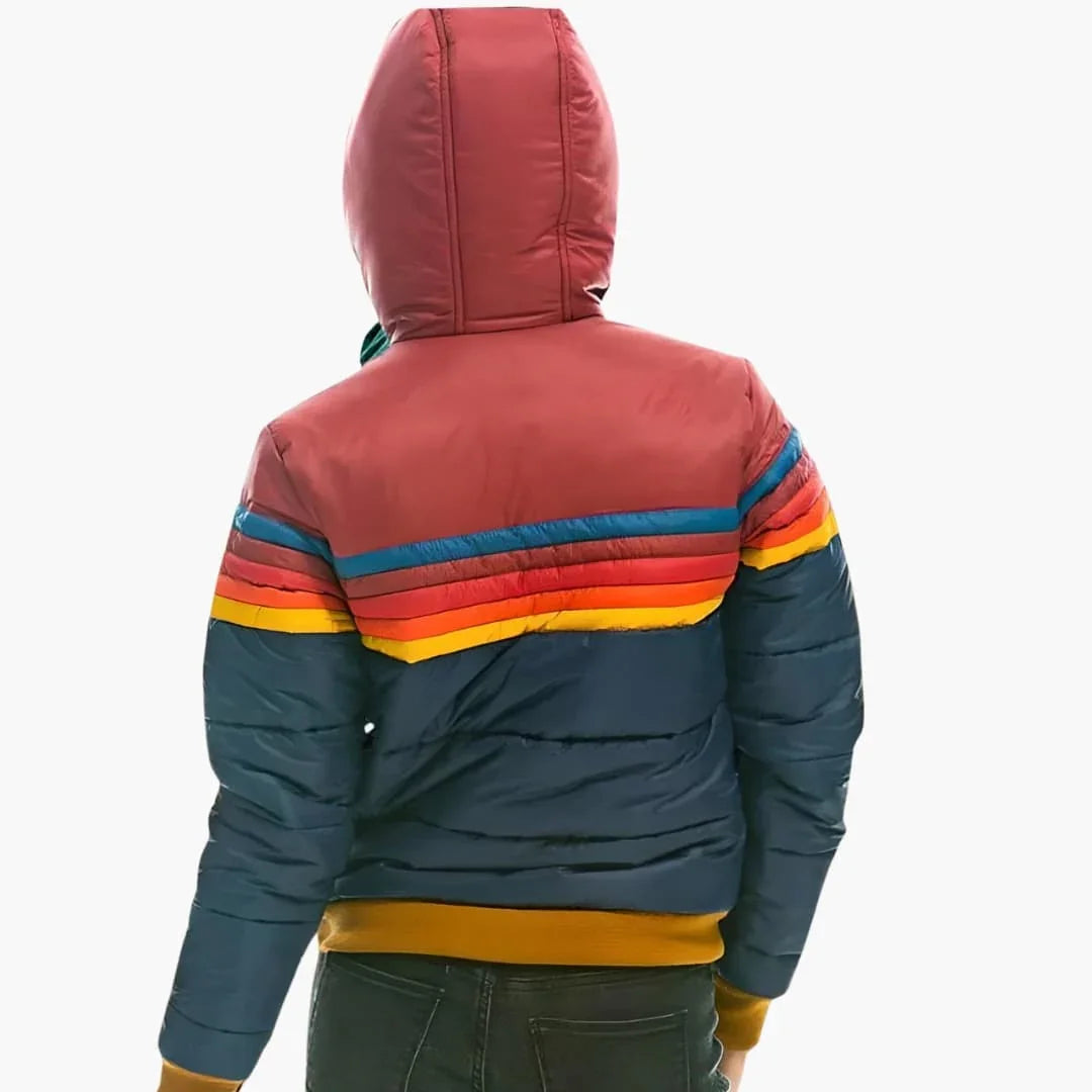 Women's Rainbow Stripe Hooded Puffer Jacket