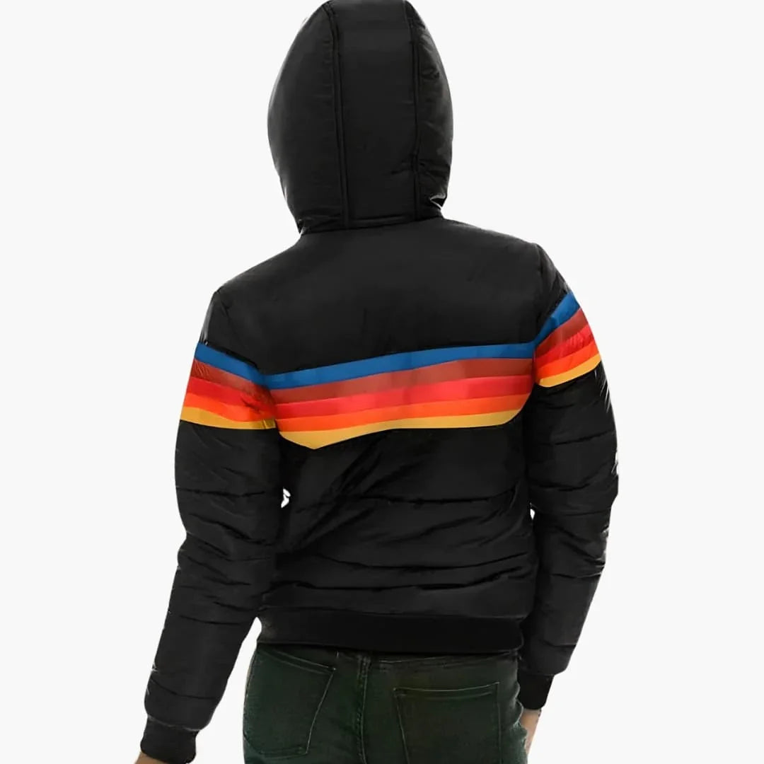 Women's Rainbow Stripe Hooded Puffer Jacket