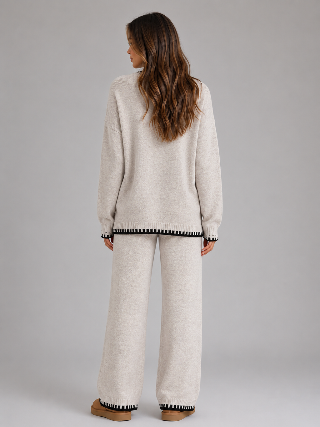 Kacob | Women's Relaxed Knitted Jumper & Wide Leg Trousers Co-Ord Set