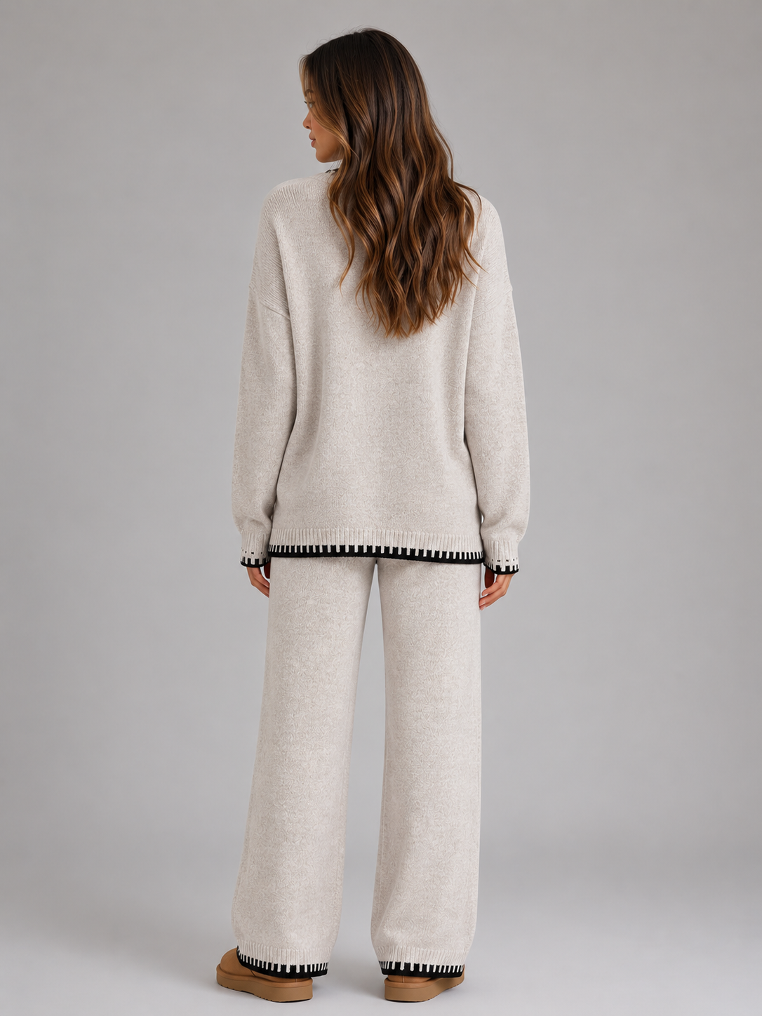 Kacob | Women's Relaxed Knitted Jumper & Wide Leg Trousers Co-Ord Set