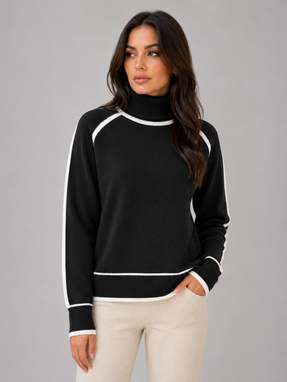 Kacob | Women's Relaxed Roll Neck Knitted Jumper